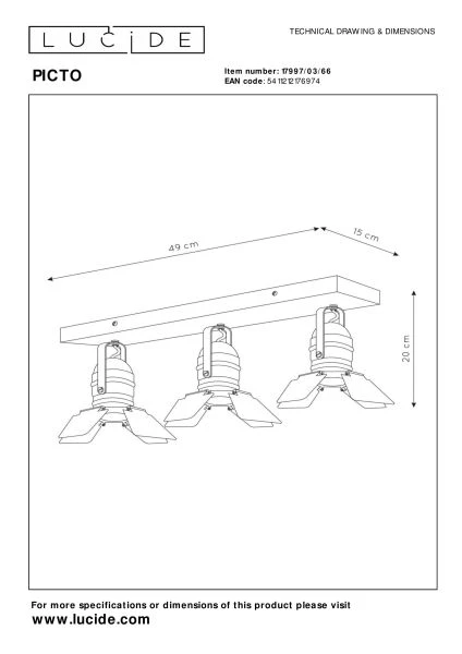 Lucide PICTO - Deckenstrahler Kinderzimmer - 3xGU10 - Rosa - TECHNISCH